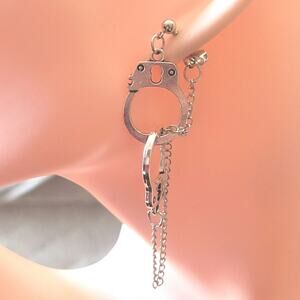 Handcuff silver tone chain post earrings